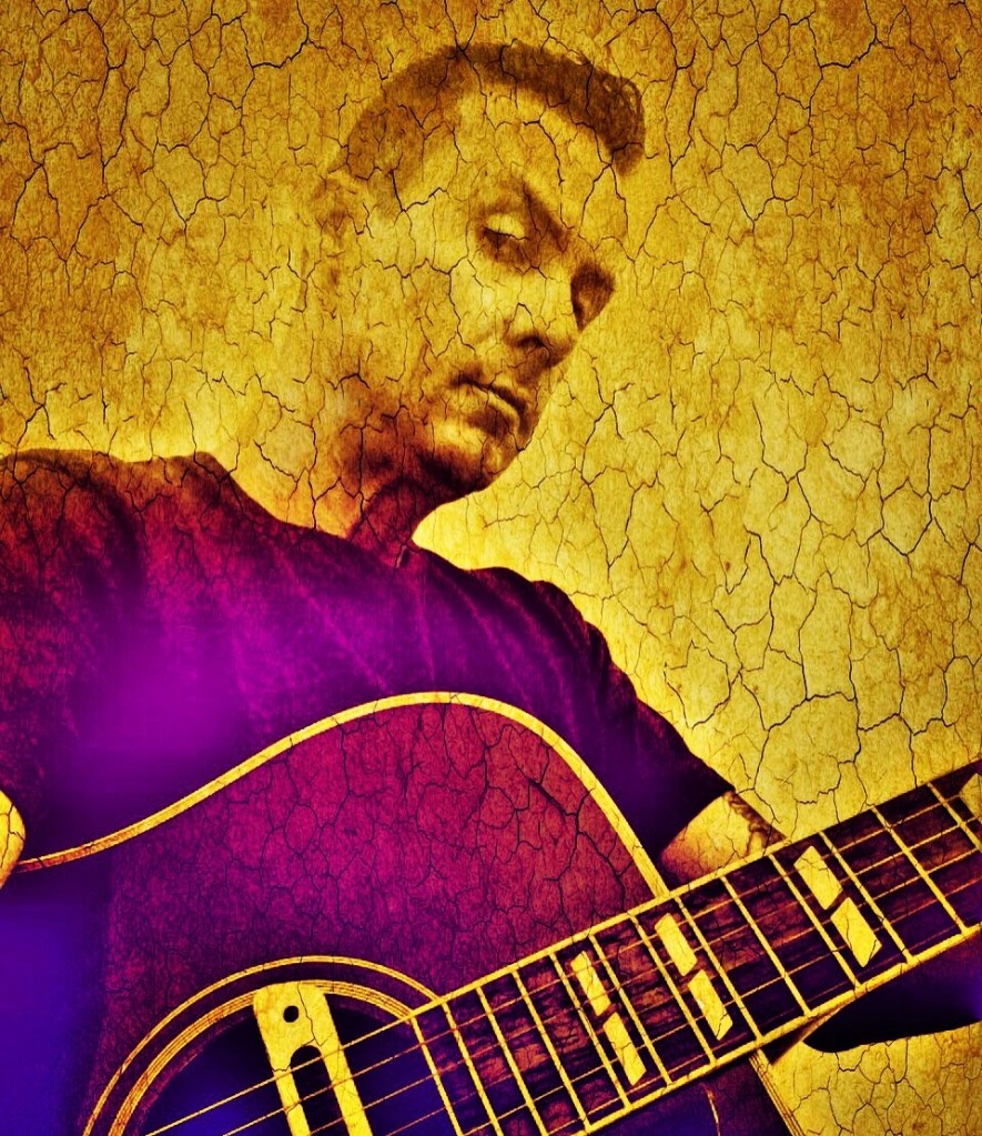 Man, Tshirt, Purple, Effect, Editing, Photo, Guitar, Acoustic, Rock, Music, Musician, Artist, Singer, Strum, Riff, Song