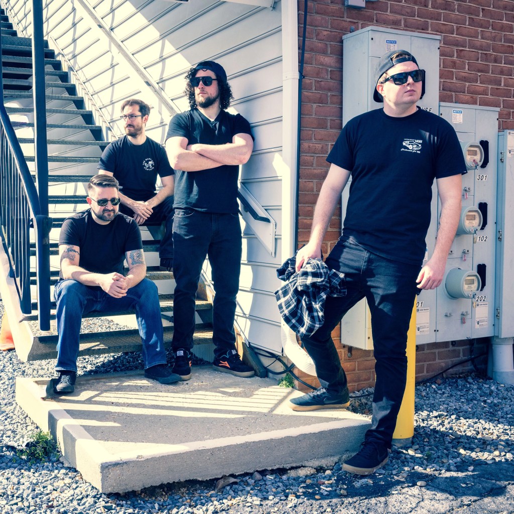Men, Band, Group, Music, Musicians, Artist, Singer, Bassist, Drummer, Jeans, Four, People, Black, Tshirts, Stairs