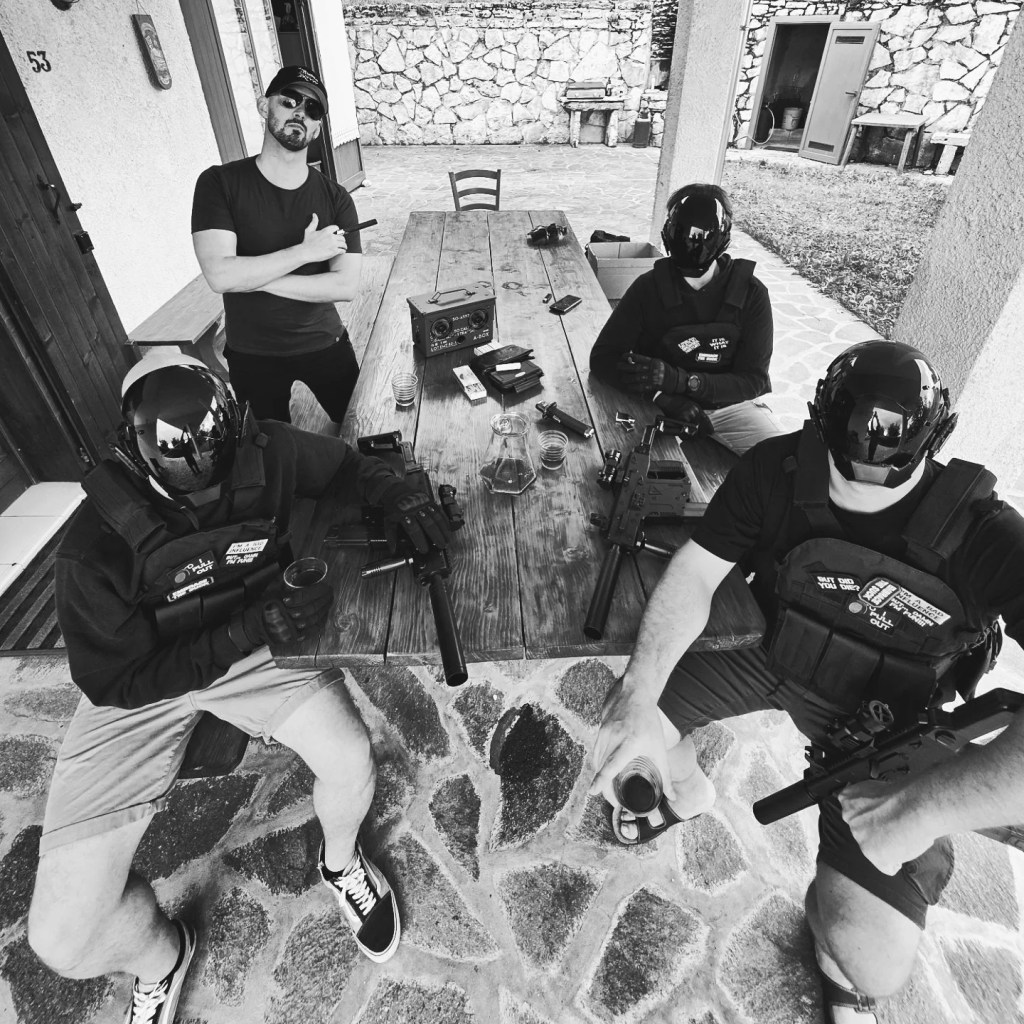 Band, Group, Friends, Technology, AI, Army, Military, Masks, Chair, Music, Rock, Song, Musician, Artists, Singer, Bassist, Drummer, SHOE, Leather, Laces