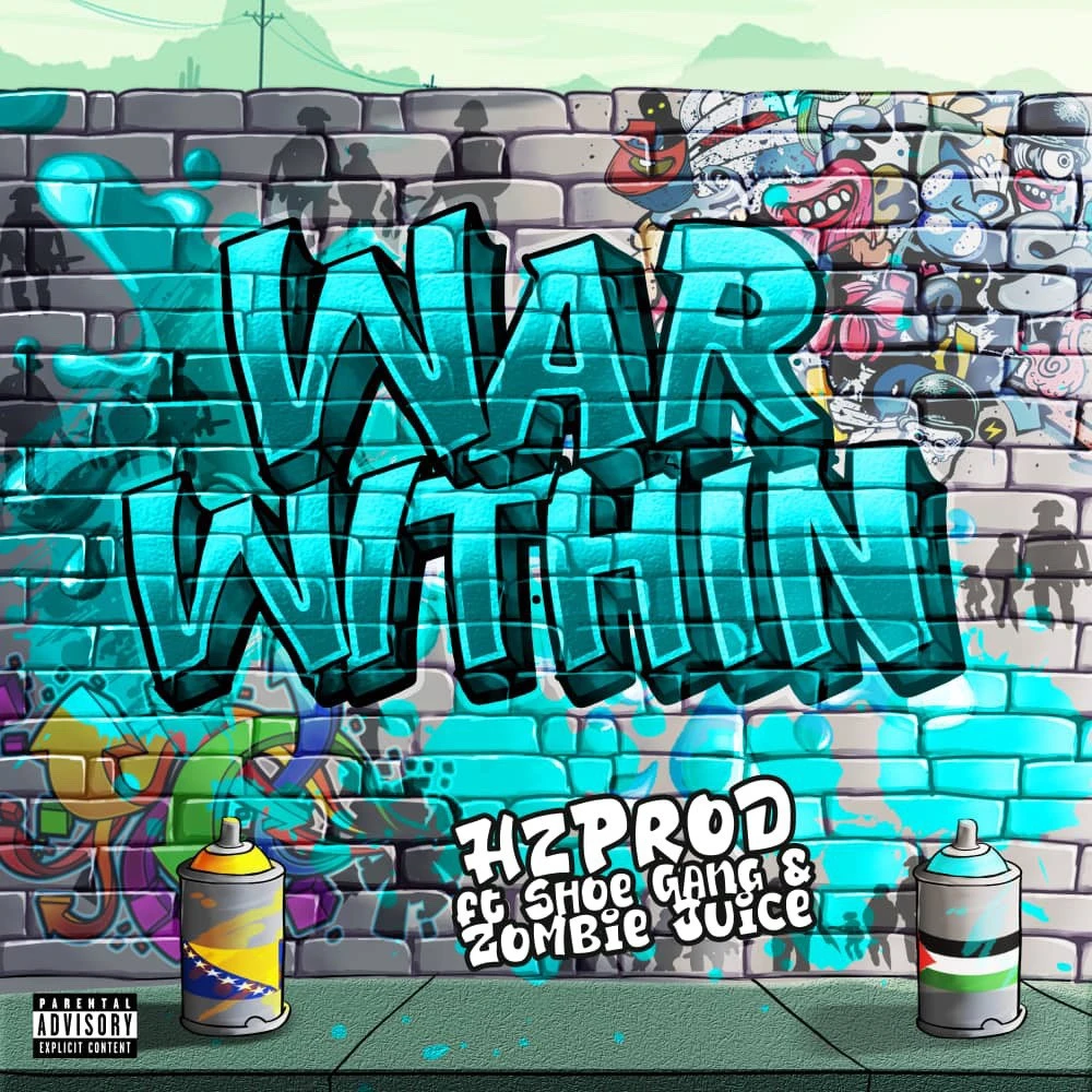 War, Within, Blue, Teal, Rap, Hip Hop, Brick, Wall, Spray, Paint, War, Genocide, Bosnian, Palestine, Gaza, Political Rap, Humanitarian Aid, Art, Album, Cover, Song