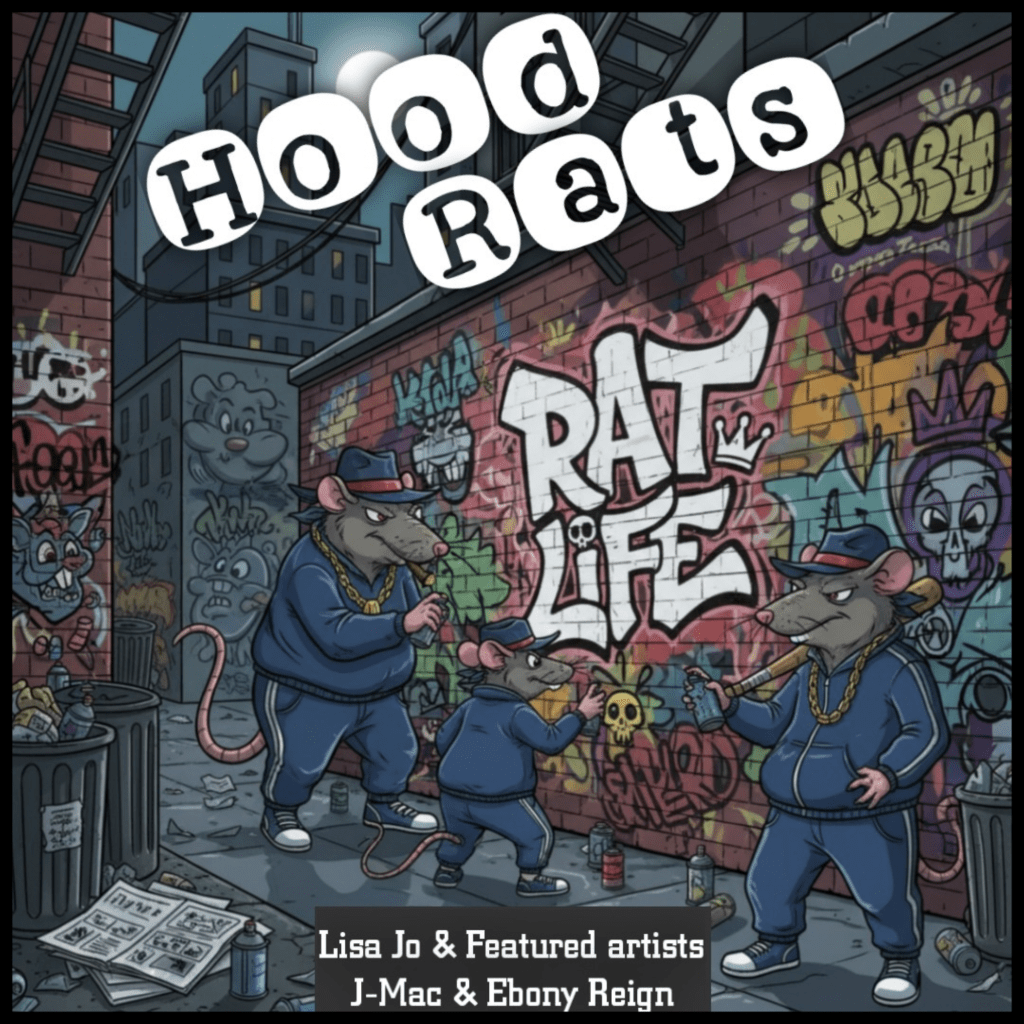 Album, Cover, Art, Music, Rap, Song, Rats, Mice, Comic, Sketch, Newspaper, Graffiti, Wall, Hat, Cap, Dustbin, Grey, Blue, Tail, Colour, Lord, Night
