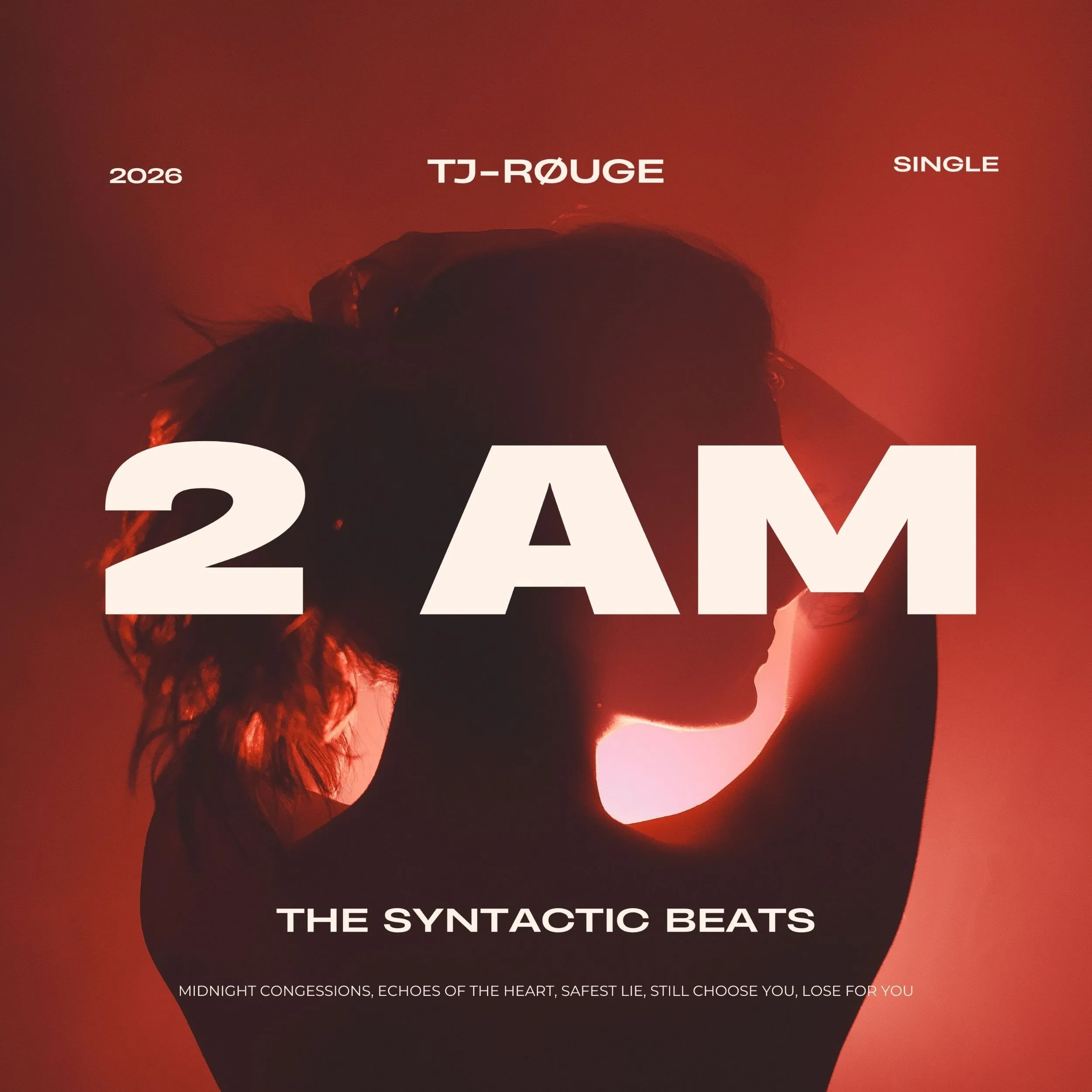 Album, Cover, Art, Red, 2 AM, Woman, Female Vocals, Beats, Silhouette, Shadow, Ponytail, Pose, 2026, Song, Music, Single, TJ Rogue